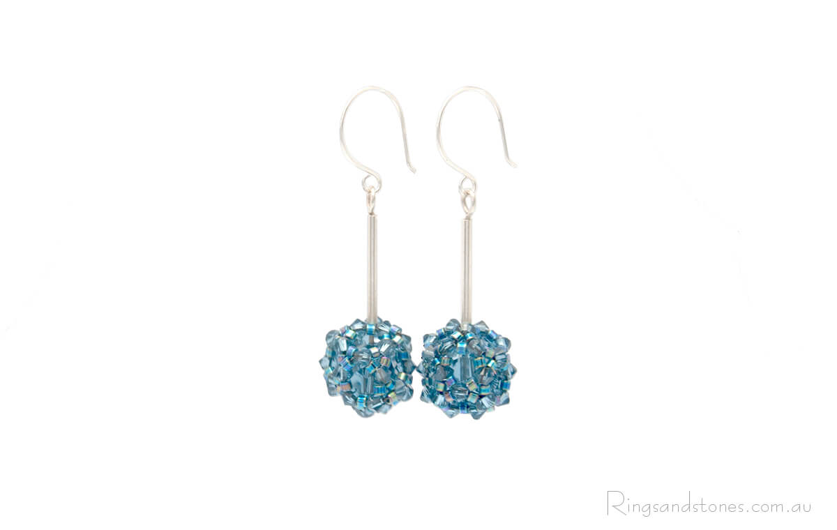 Blue beaded sterling silver Swarovski crystal earrings