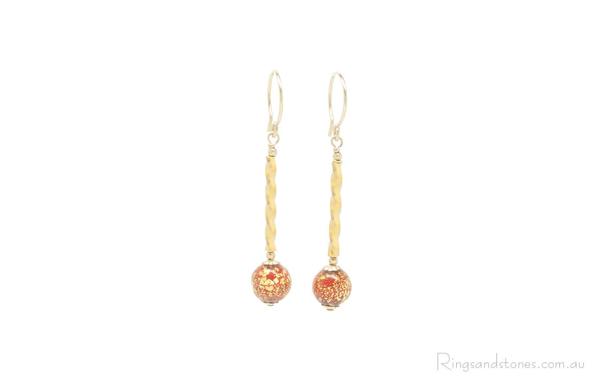 Murano glass red and gold earrings