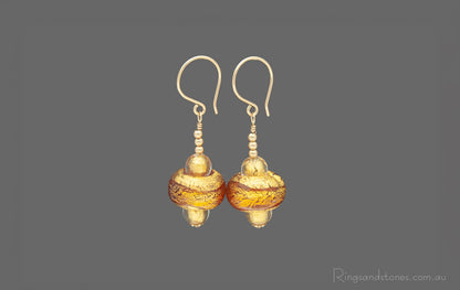 Gold beaded earrings with genuine Murano glass 24kt gold foil beads.