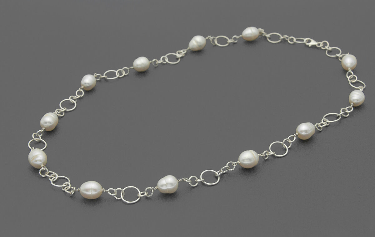 Sterling silver pearl chain necklace