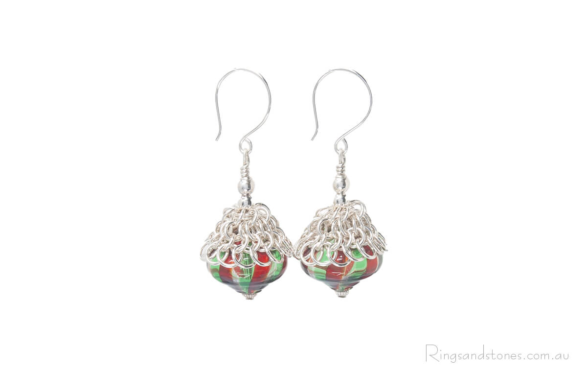 Sterling silver Murano glass christmas ornament earrings