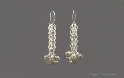 Sterling silver chainmaille gemstone earrings